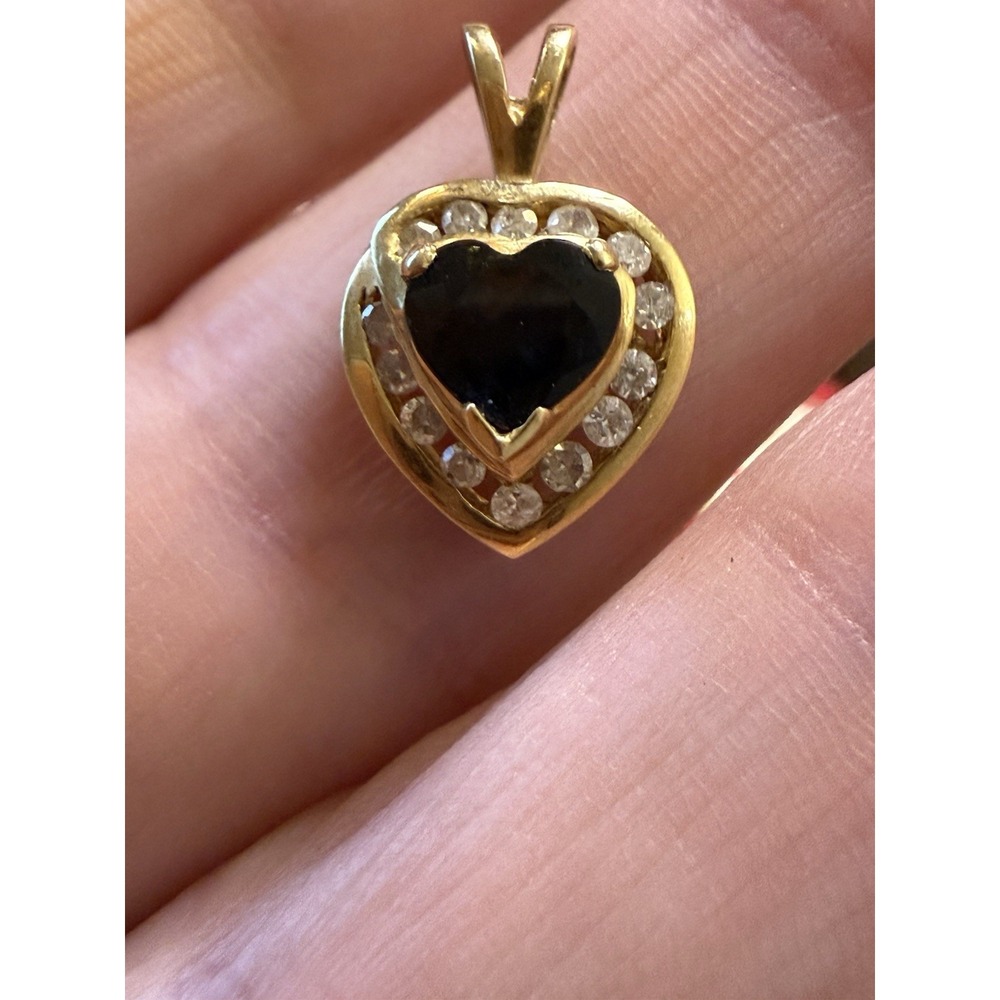 14K Yellow Gold Black Diamond Heart Pendant Charm 1.81g Fine Jewelry